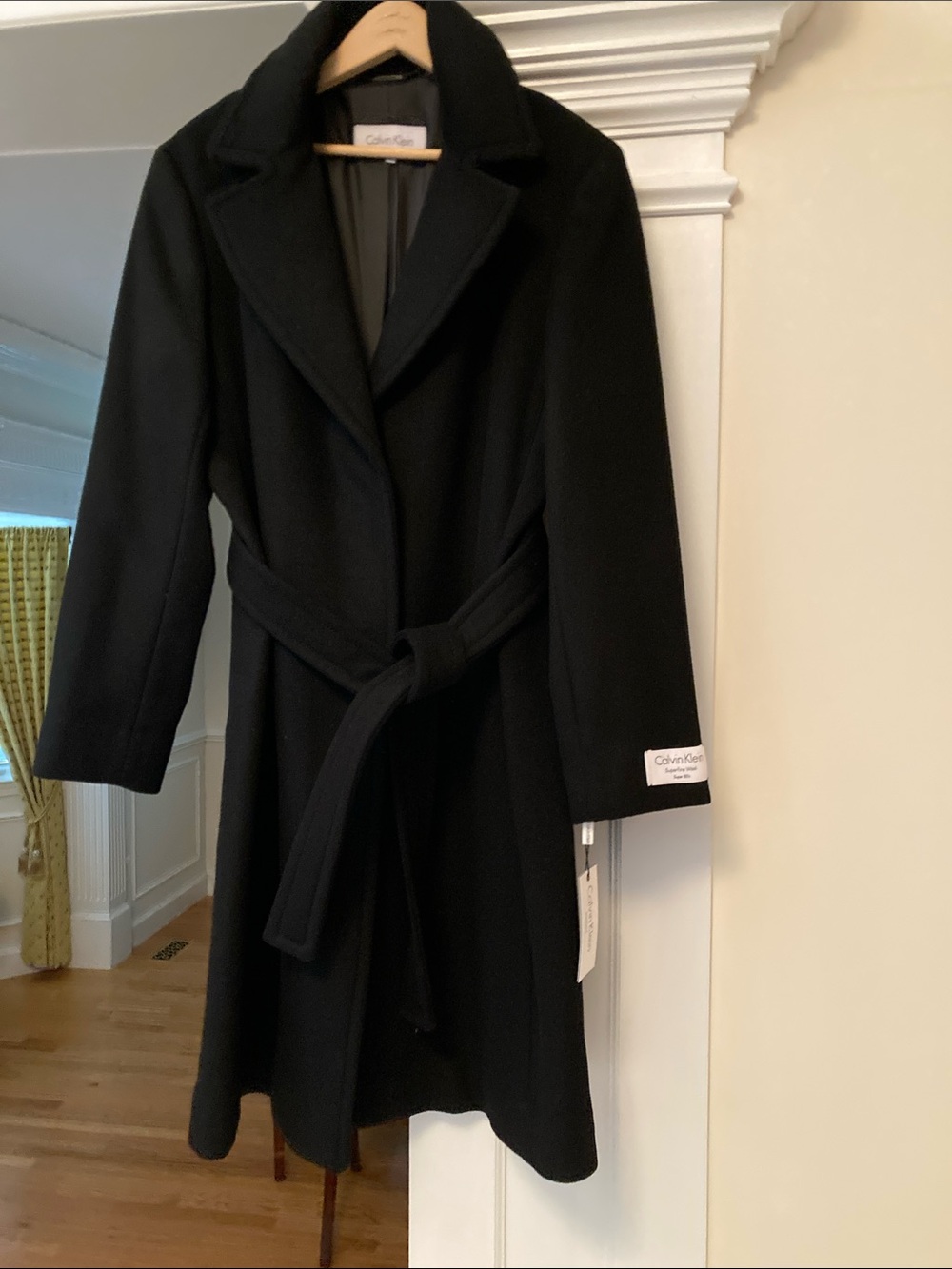Calvin Klein Black Belted Wool Coat